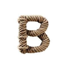 Letter B.  Natural Rope and Cord Artstyle. typography font, alphabet abc, isolated on transparent background png.