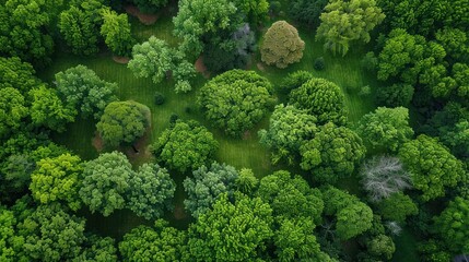 Naklejka premium Thriving urban forest with diverse tree species, providing shade and clean air