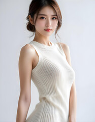 Beauty portrait of a beautiful young woman with glowing skin. Beautiful real face, beauty image. 輝く肌を持つ美しい若い女性の美容ポートレート。美しい素顔、美容イメージ。	