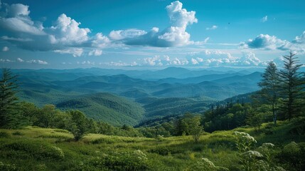 Obraz premium Scenic mountain range with clear skies and untouched wilderness, promoting conservation
