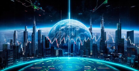  Contemporary cityscape and digital business concept.Intelligent city.