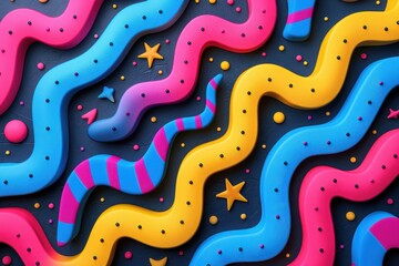 Abstract Wavy Pattern with Colorful Stripes and Dots