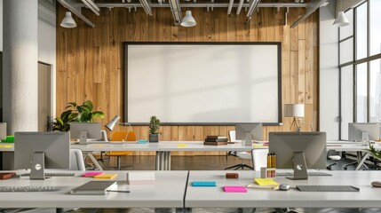 Inspiring Modern Office with Whiteboard and Sticky Notes for Creative Planning