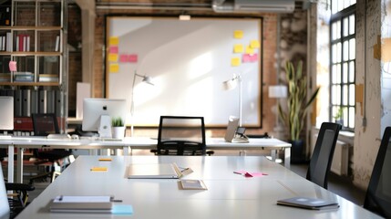 Inspiring Modern Office with Whiteboard and Sticky Notes for Creative Planning