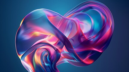 Fototapeta premium Holographic neon trendy colored abstract twisted shape