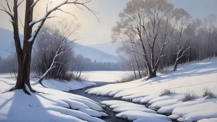 Obraz premium Forest stream in winter