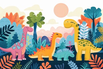 Dinosaurs in a Colorful Jungle