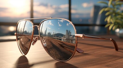 Sunglasses Reflecting Cityscape