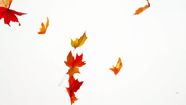 Autumnal maple leaves rotation on white background. Concept of autumn