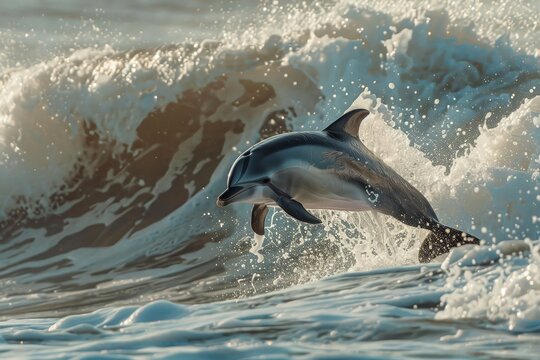 A playful dolphin jumping through ocean waves  381 dolphin, water, sea, ocean, mammal, animal, blue, swimming, marine, wildlife, dolphins, whale, nature, fish, wild, fin, jump, life, splash, swim, jum