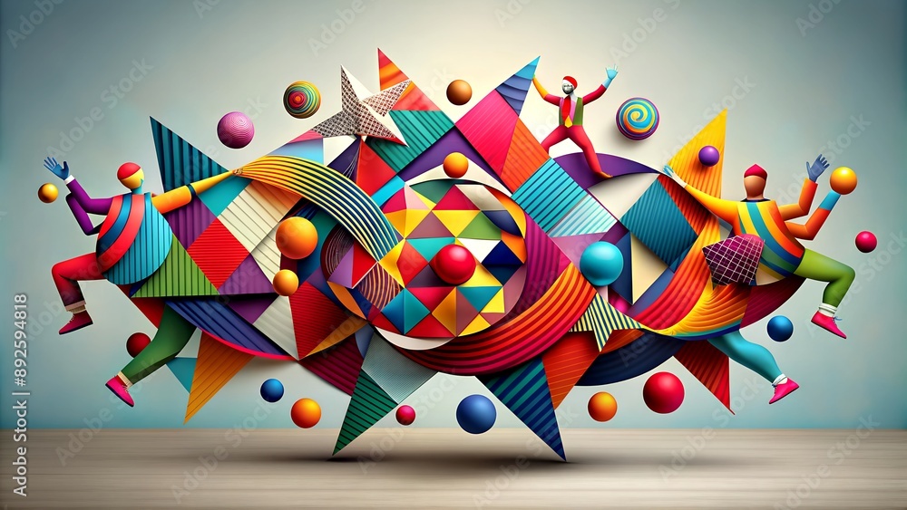 Poster geometric dance: a playful symphony of shapes and form generative ai neural art