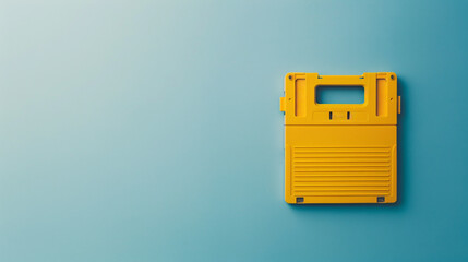 Yellow floppy disc on light blue background