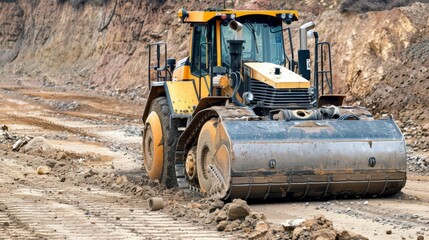 Obraz premium Yellow Excavator in a Construction Site.