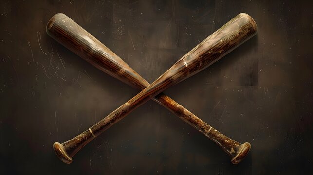 Monochrome two crossed baseball bats, icon sports tool. Vector illustration, isolated on white background. Simple shape for design logo, emblem, symbol, sign, badge, label, stamp.  - Powered by Adobe