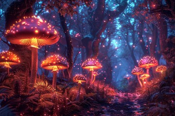 Fototapeta premium Enchanted Forest with Glowing Mushrooms