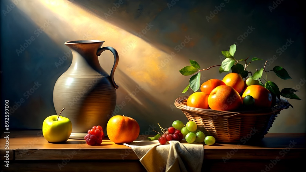Poster exploring chiaroscuro in a still life composition generative ai-generated