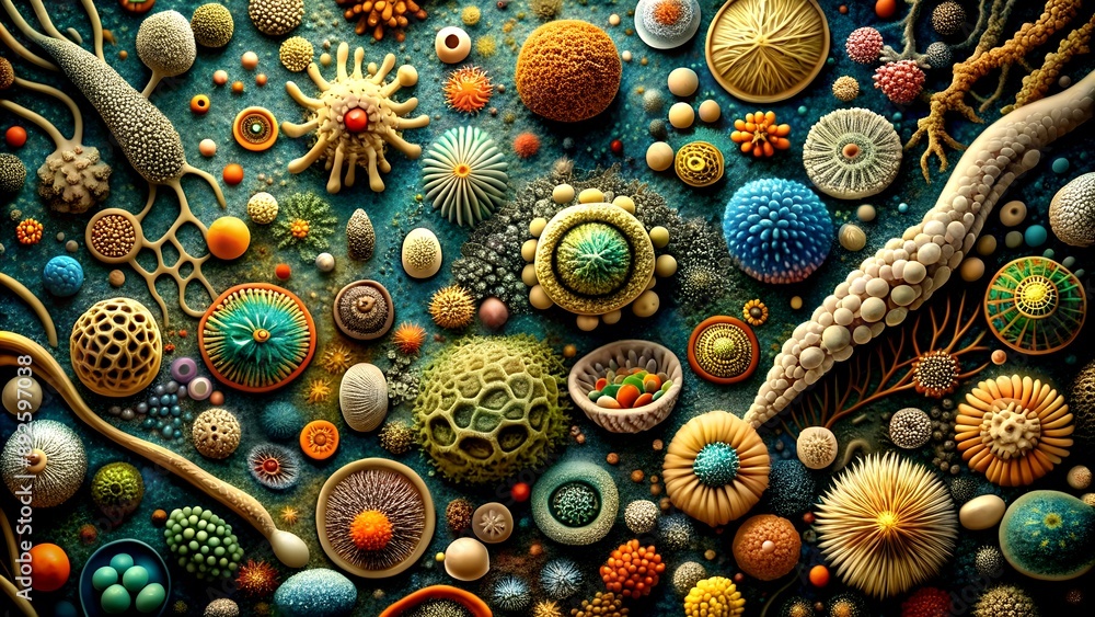 Poster the intricate tapestry of life: exploring the microscopic world generative ai-generated design