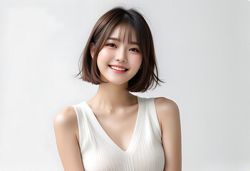 Beauty portrait of a beautiful young woman with glowing skin. Beautiful real face, beauty image. 輝く肌を持つ美しい若い女性の美容ポートレート。美しい素顔、美容イメージ。	