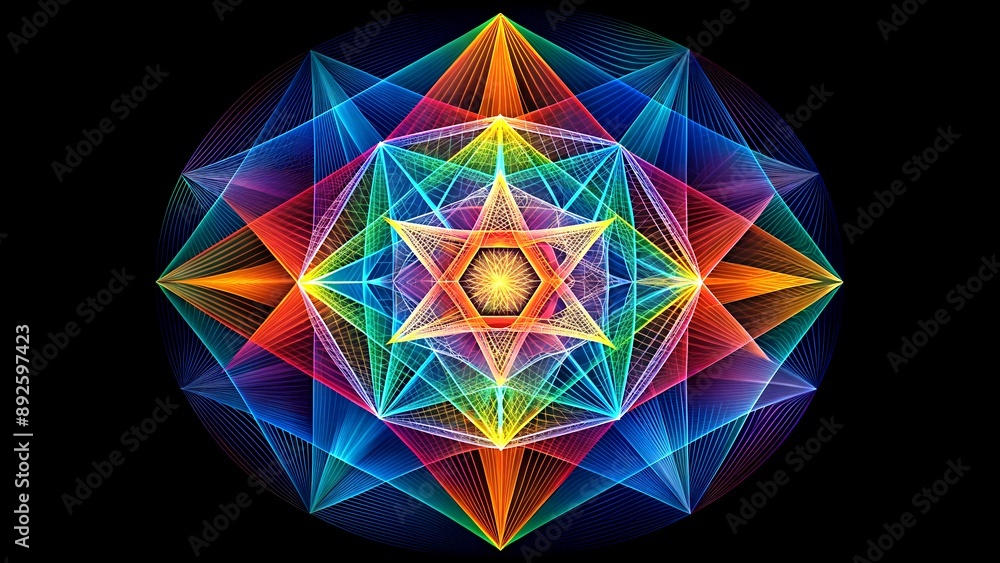 Poster a dynamic composition of lines, shapes, and colors, creating a visually balanced design generative a