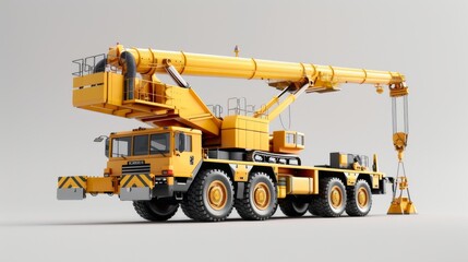 Yellow Crane Truck Isolated on White Background.