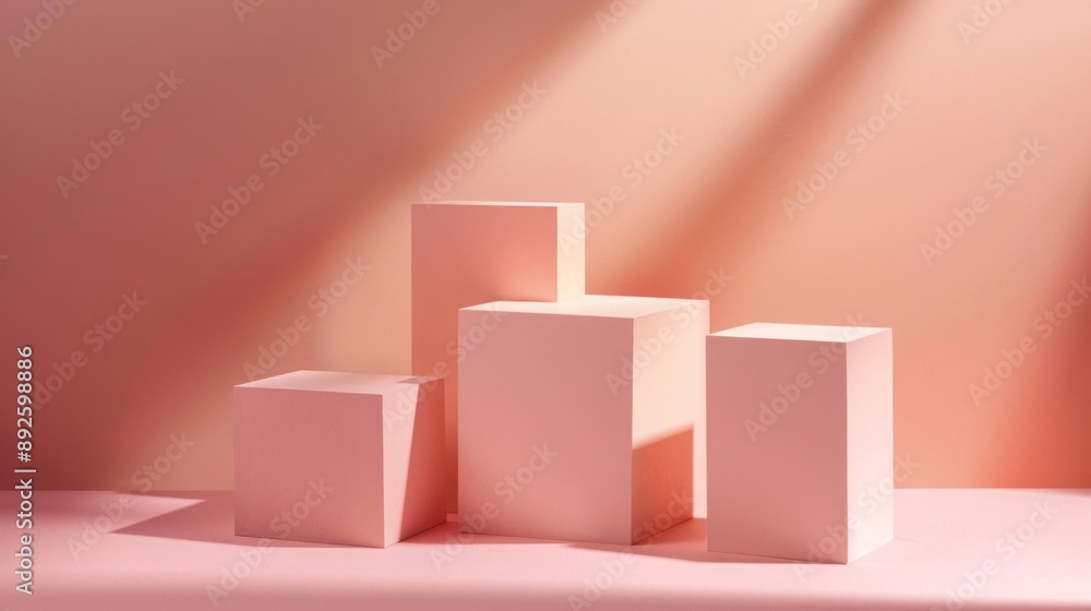 Poster The pink boxes are arranged in a row, creating a sense of order and structure