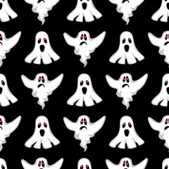 Vector pattern with ghosts on a black background. Halloween.