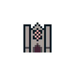 Building house icon pixel art style, home, isolated on white, vector graphic illustration. Design for stickers, logo, web and mobile app.