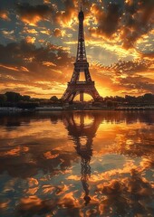 Obraz premium Famous places in Paris: Eiffel Tower. Hyper-realistic illustration.