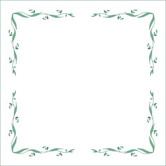 Green vegetal ornamental frame with leaves, decorative border, corners for greeting cards, banners, business cards, invitations, menus. Isolated vector illustration.	
