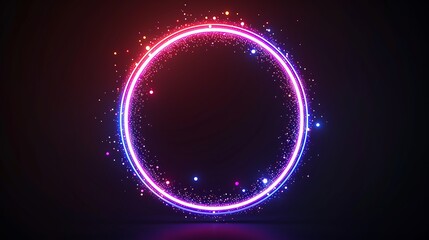 Fototapeta premium Neon circle with dots light effect on black background