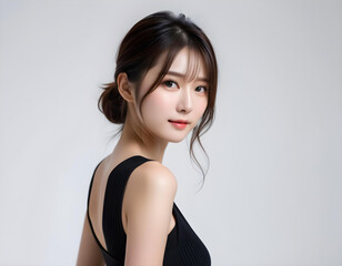 Beauty portrait of a beautiful young woman with glowing skin. Beautiful real face, beauty image. 輝く肌を持つ美しい若い女性の美容ポートレート。美しい素顔、美容イメージ。	