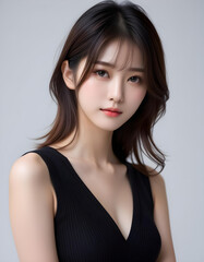 Naklejka premium Beauty portrait of a beautiful young woman with glowing skin. Beautiful real face, beauty image. 輝く肌を持つ美しい若い女性の美容ポートレート。美しい素顔、美容イメージ。 