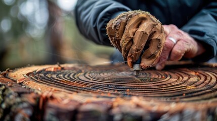 Scientist examining tree rings for climate change research.