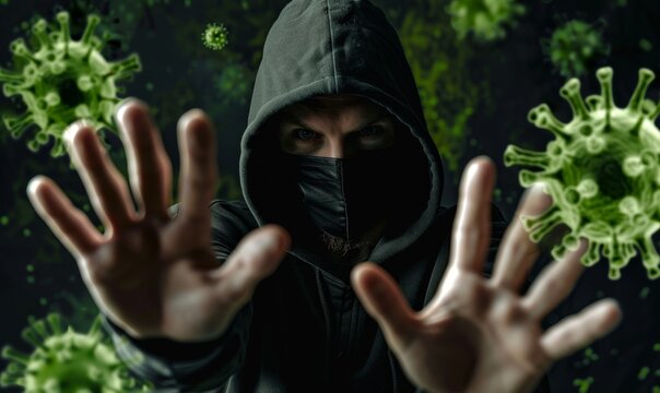 Innovative Virus Protection Concept: Cutting-edge Digital Shield Safeguarding Human Health. Advanced Immune Defense Visualization Against Microscopic Threats. Futuristic Medical Technology for Persona