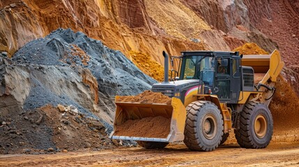 Yellow Excavator Dumping Sand.