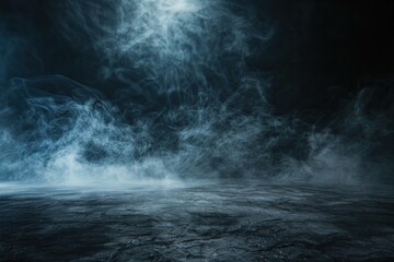 Abstract image of dark room concrete floor. Black room or stage background for product placement