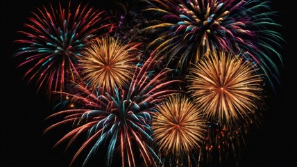 Colorful Fireworks Displaying In Night Sky