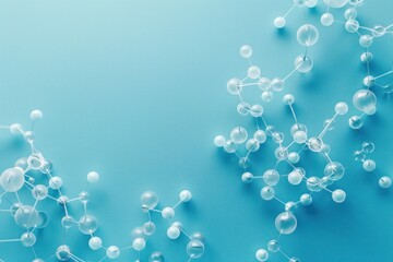 Abstract molecular structure models on blue background with copy space. Mock-up template