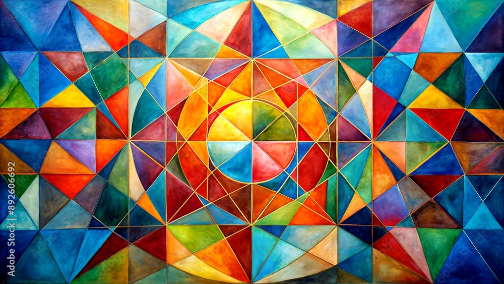 Poster geometric abstract painting: interaction of shapes generative ai neural artwork