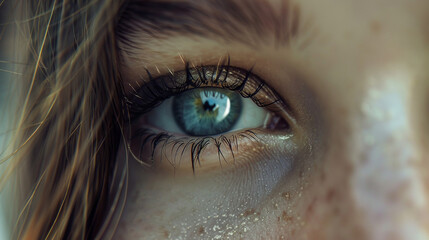 Fototapeta premium High-Definition Close-Up of a Beautiful Woman's Eyes Featuring Bright Iris and Fine Eyelashes