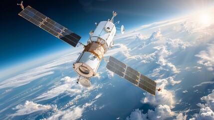 Obraz premium Cutting-Edge Satellite Technology Observing Earth's Environmental Transformations against Celestial Background