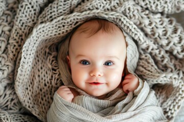 Amusing infant male wrapped in a cloth