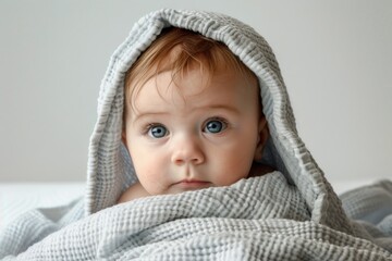 Amusing infant male wrapped in a cloth
