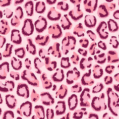 Pink Leopard Skin Texture Pattern Vector. Seamless Animal Wildlife Skin Pattern. Leopard Fur Camouflage Background.