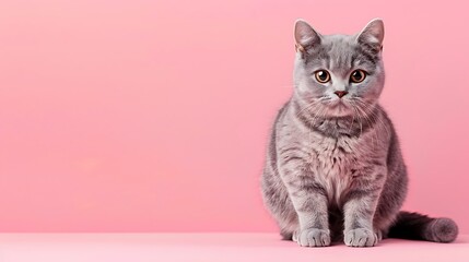 Obraz premium Portrait of a cute scottish straight cat on pink background