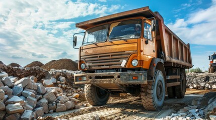 Obraz premium Dump Truck on a Construction Site.