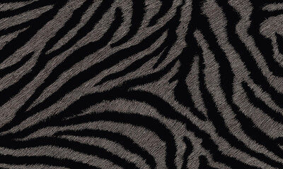 Detailed Black Tiger Skin Pattern Vector Illustration With Wild Texture. Animal Striped Skin Fur Pattern Texture Background