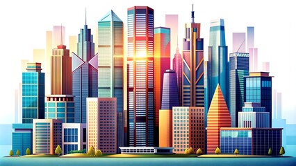 Obraz premium A Cityscape of Steel and Glass: A Geometric Symphony of Modern Architecture in an Urban Landscape Generative Art IA