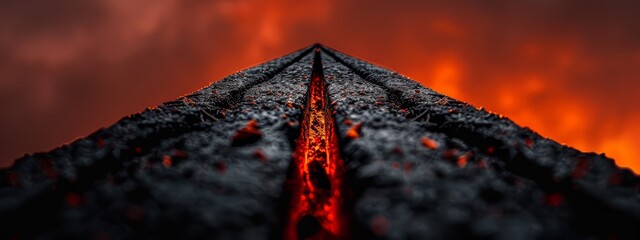  A building pictured against a binomial red backdrop and foreground