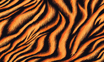 Elegant Tiger Skin Pattern Vector Illustration With Seamless Design. Animal Striped Skin Fur Pattern Texture Background
